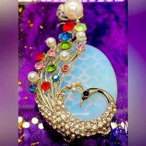 Peacock Large Pendant Multi Color Gems